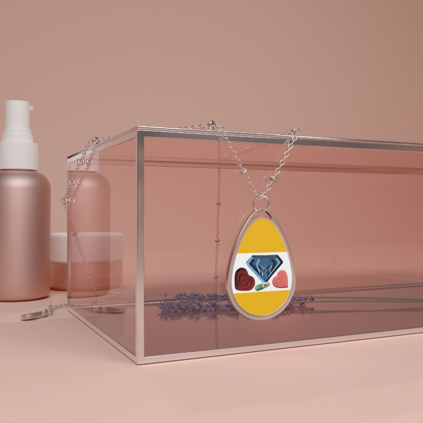 Unikt ovalt halsband med hjärta och diamantdesign / E