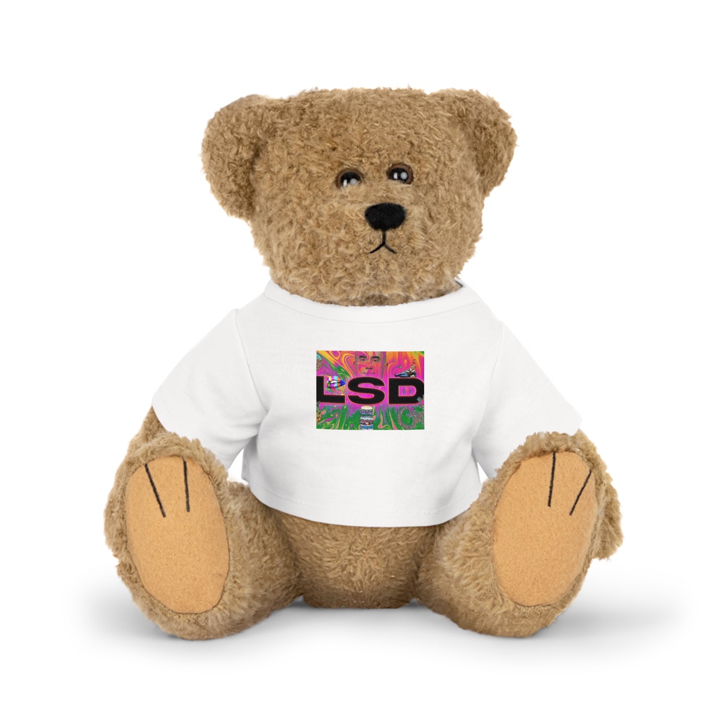 LSD grafisk plyschleksak med t-shirt - rolig och färgglad björn /  LSD