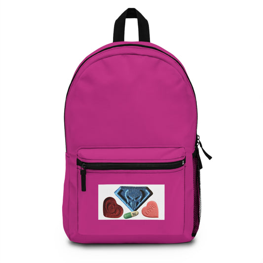 Snygg rosa ryggsäck med grafisk design – perfekt för skolan, resor och vardagsbruk / E