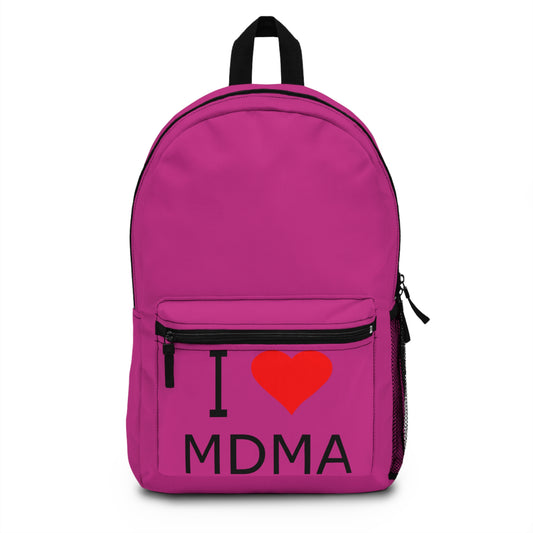 I Love MDMA Pink Backpack - Trendig högskole- och festivalutrustning
