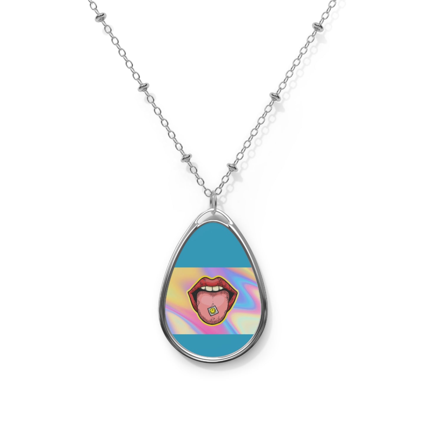 Holographic Lip Oval Necklace - Statement Smycken för trendsättare