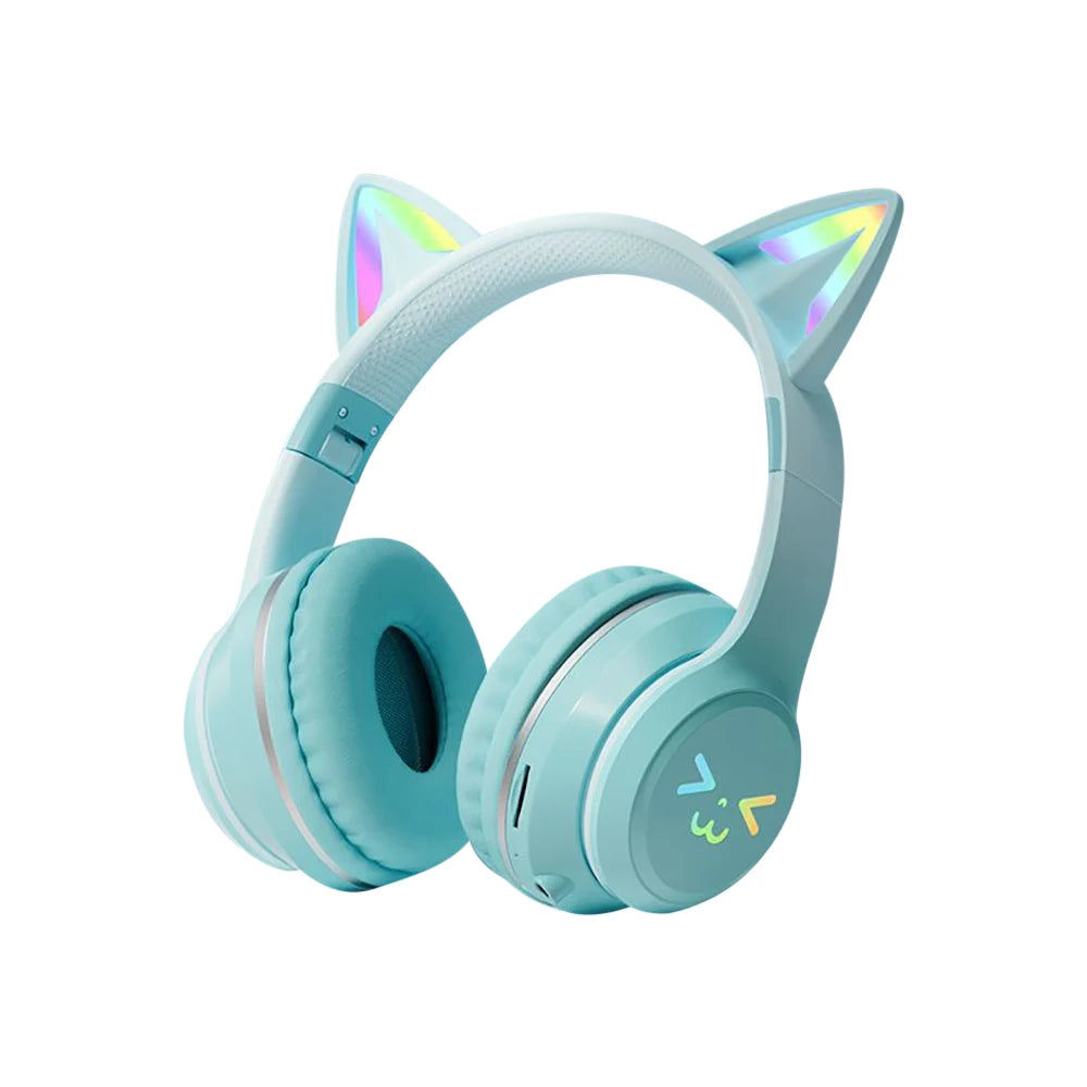 Gradient trådlösa hörlurar RGB söt kattöra Bluetooth-hörlurar med mikrofon Stereo Musik Spelhörlurar Flickor Barn Presenter