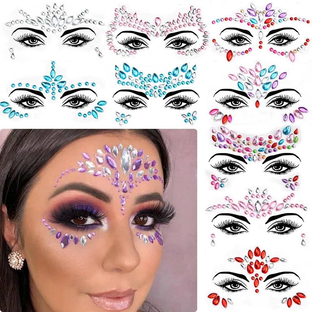 1Pcs 3D Rhinestone Face Tattoo Stickers