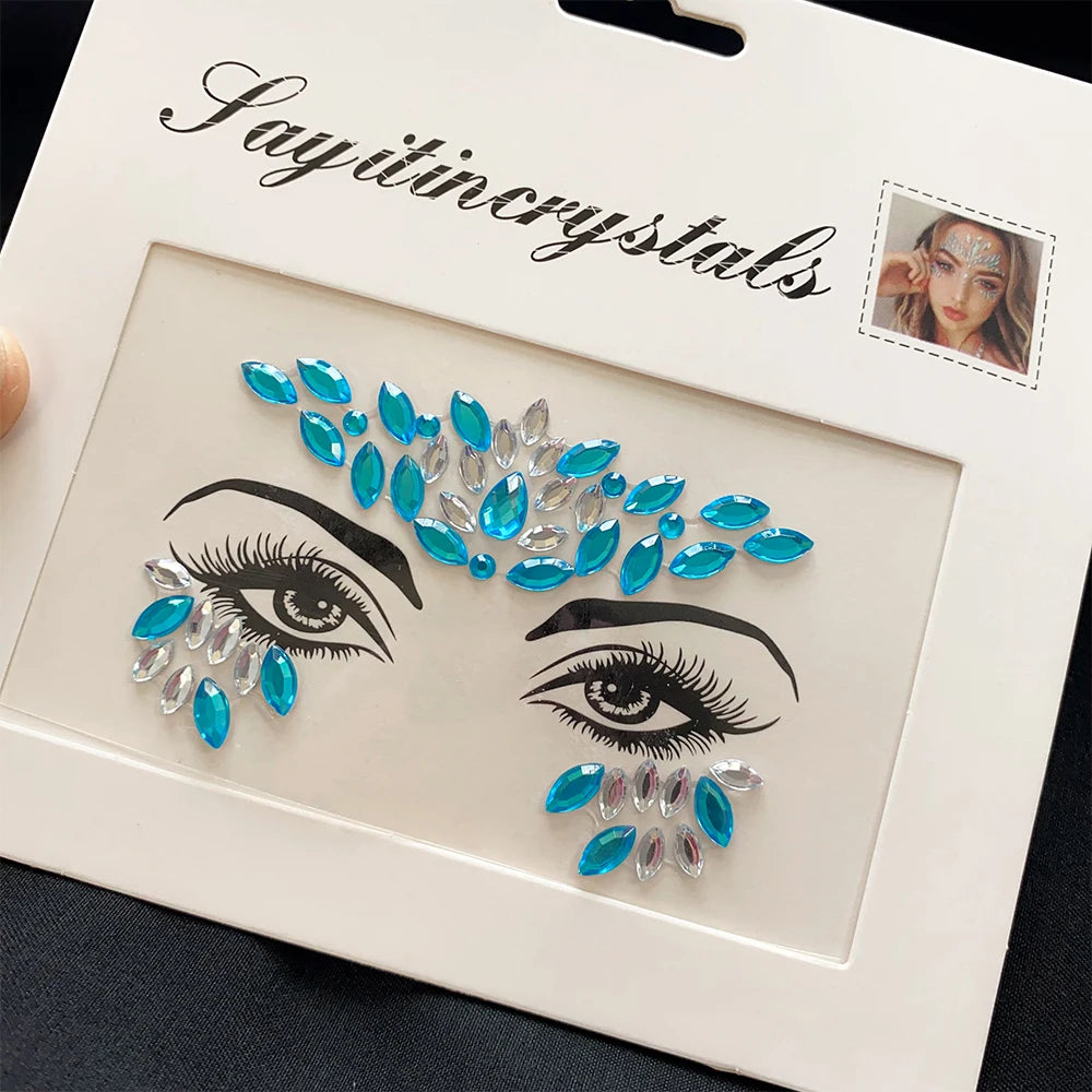 1Pcs 3D Rhinestone Face Tattoo Stickers