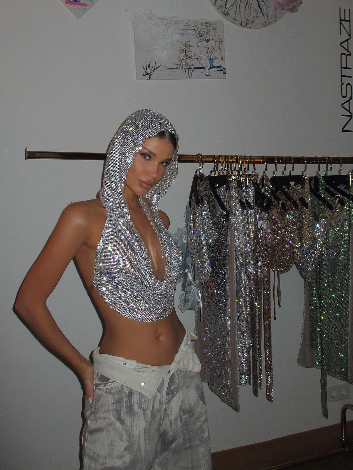 Glänsande strass Fishnet, Cover Up Party Club