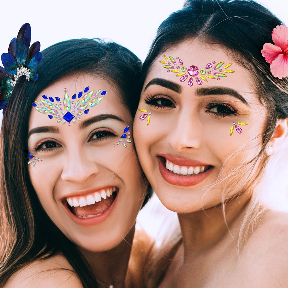 6 st Sjöjungfruansikte Juveler Ädelstenar Strass Rave Eyes Kropp tillfälligt klistermärke Kristall ansiktsklistermärken Dekorationer för festivalfest