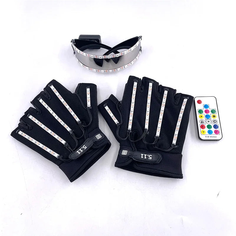 1Set självlysande glasögon Fjärrkontroll LED-glasögon med handskar
