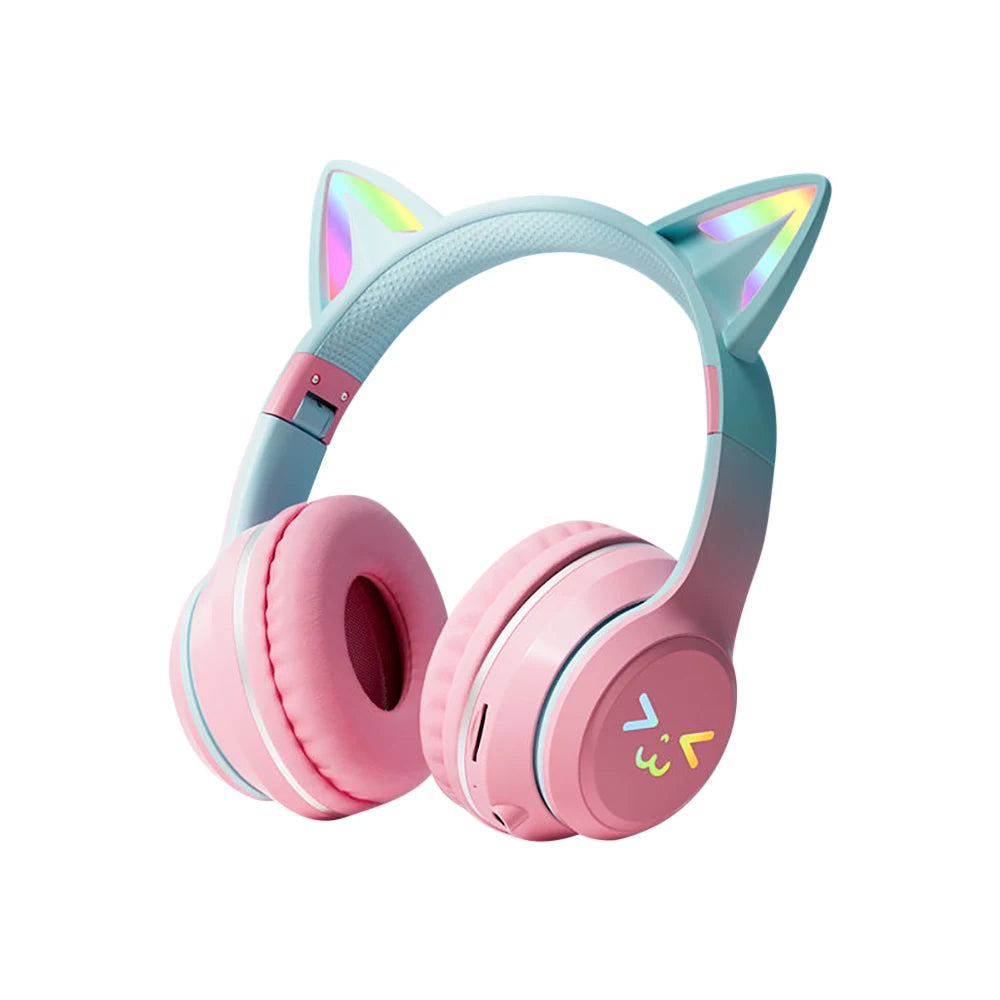 Gradient trådlösa hörlurar RGB söt kattöra Bluetooth-hörlurar med mikrofon Stereo Musik Spelhörlurar Flickor Barn Presenter