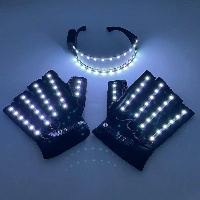 1Set självlysande glasögon Fjärrkontroll LED-glasögon med handskar