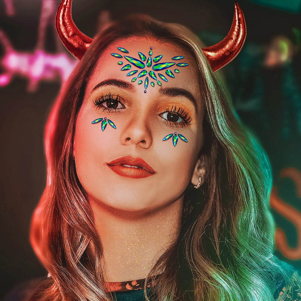 6 st Sjöjungfruansikte Juveler Ädelstenar Strass Rave Eyes Kropp tillfälligt klistermärke Kristall ansiktsklistermärken Dekorationer för festivalfest