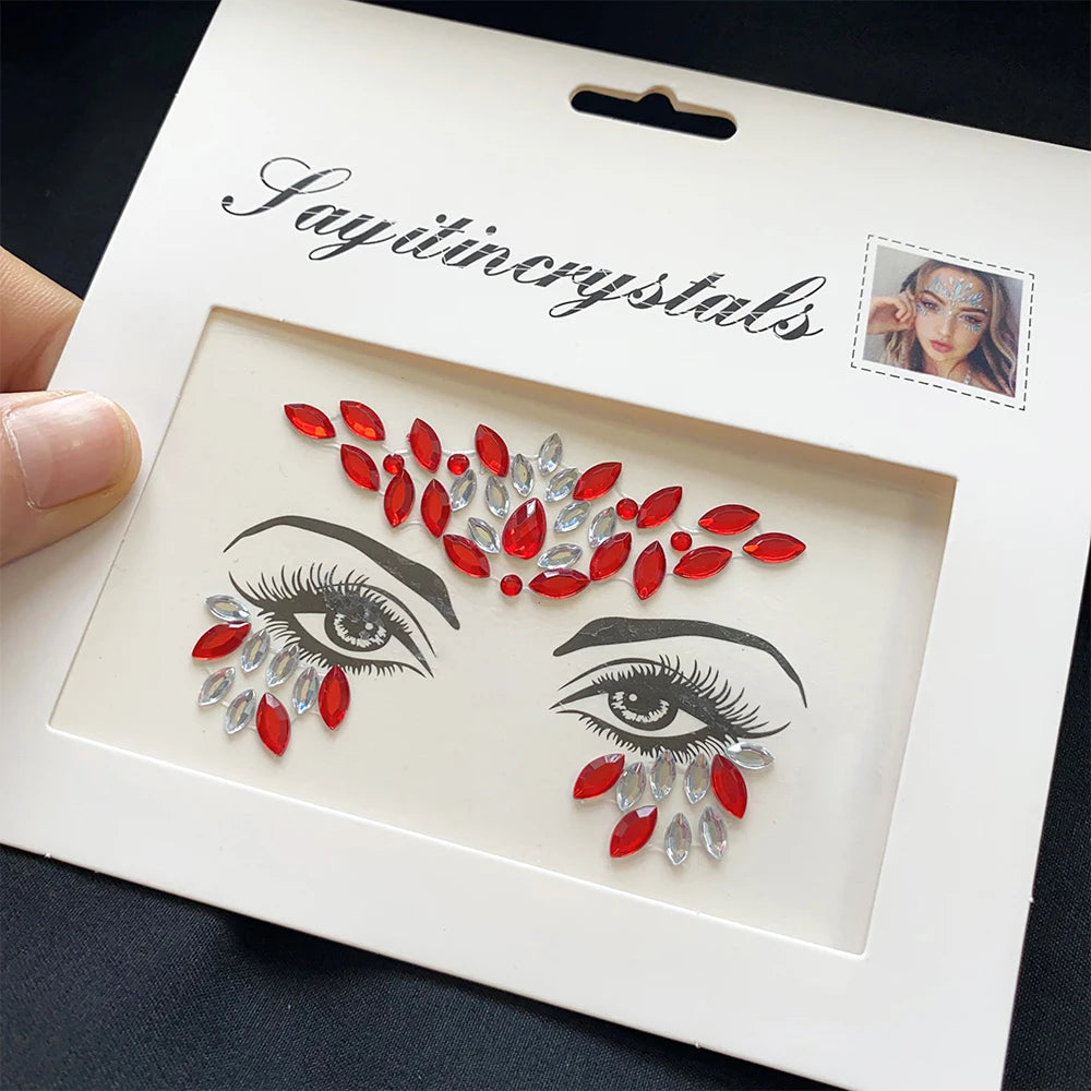 1Pcs 3D Rhinestone Face Tattoo Stickers