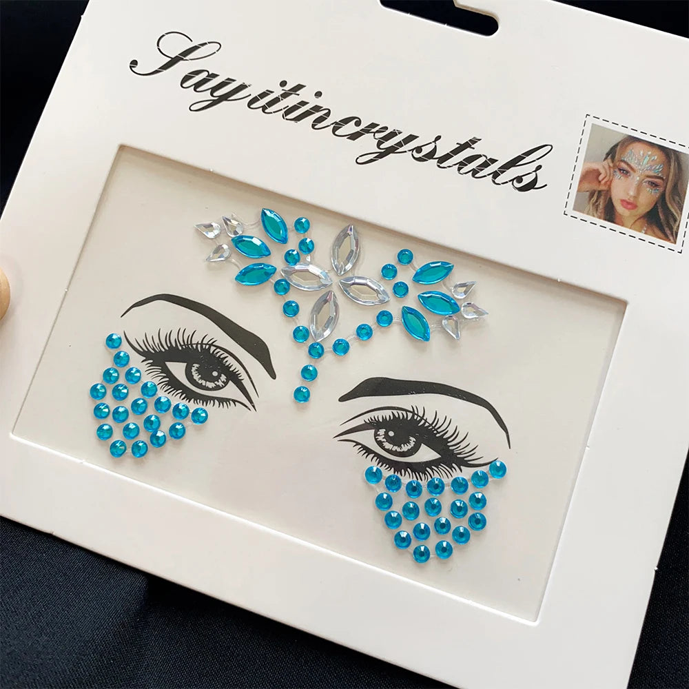 1Pcs 3D Rhinestone Face Tattoo Stickers