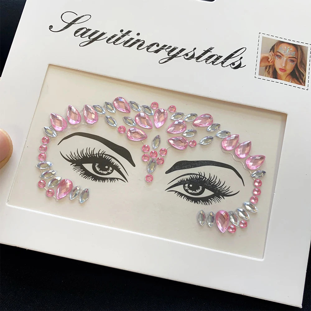 1Pcs 3D Rhinestone Face Tattoo Stickers