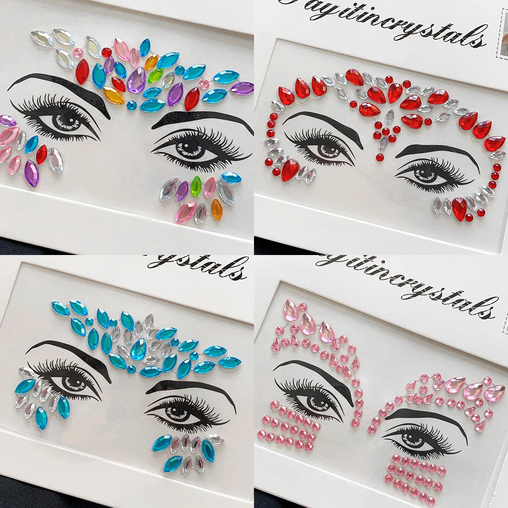 1Pcs 3D Rhinestone Face Tattoo Stickers