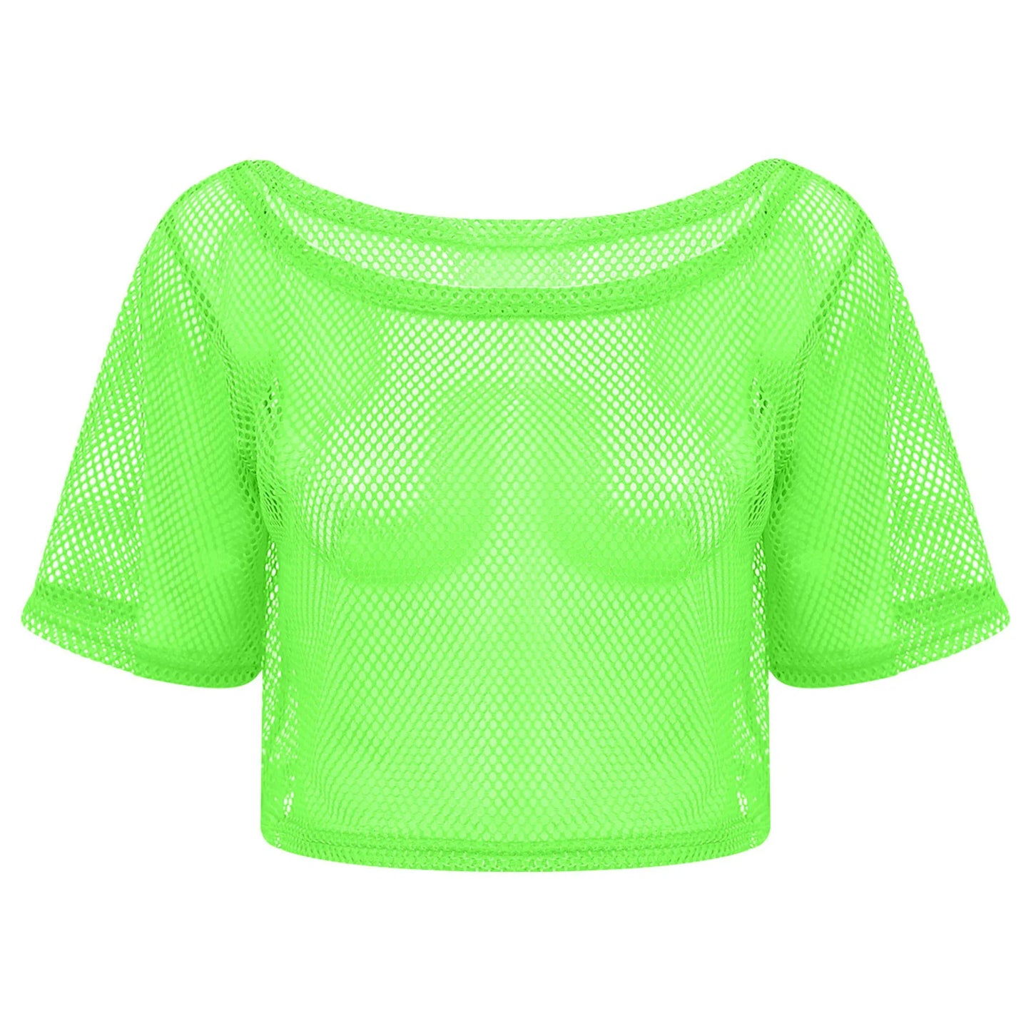 80-tal Disco Neon Fishnet T-shirt Toppar Kortärmad