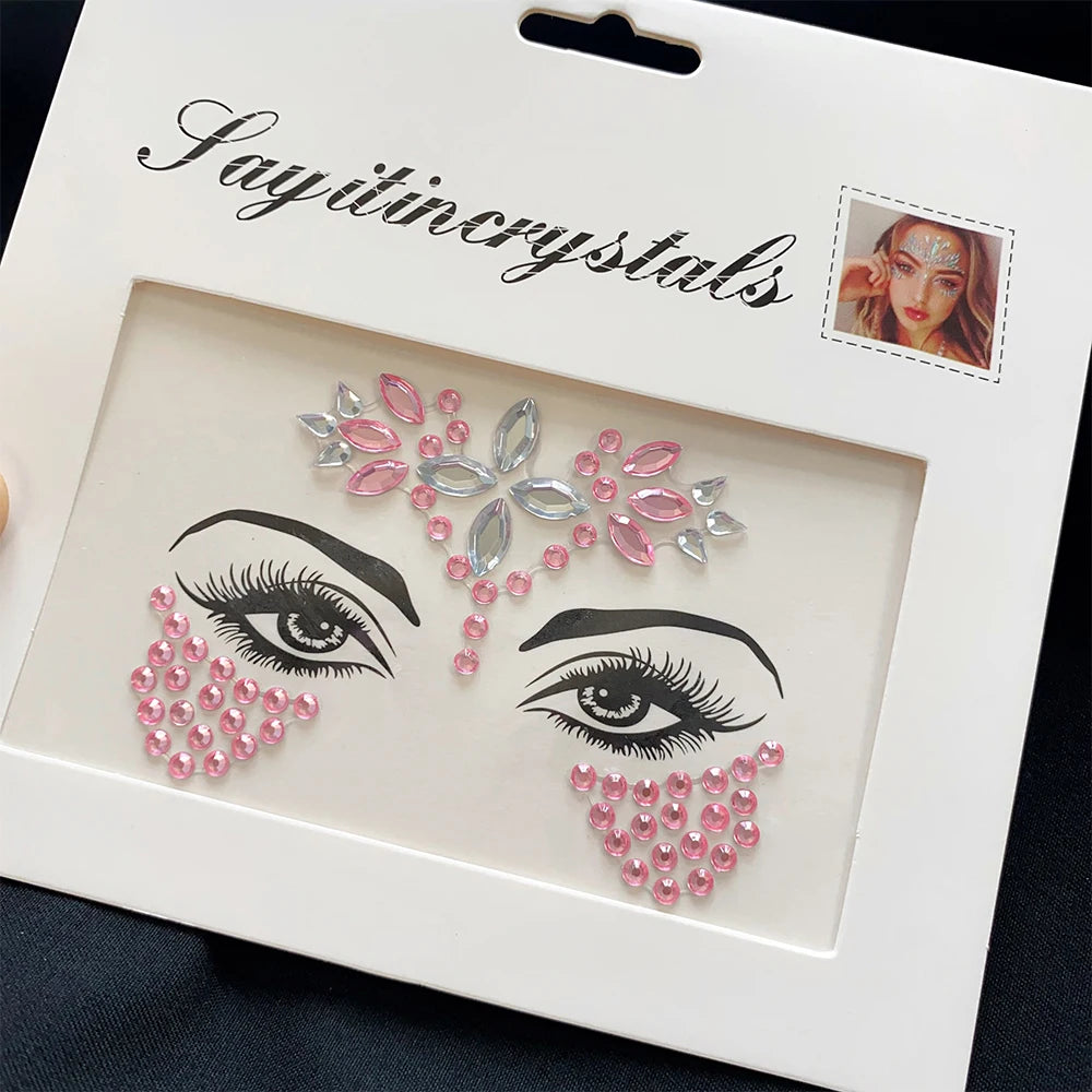 1Pcs 3D Rhinestone Face Tattoo Stickers