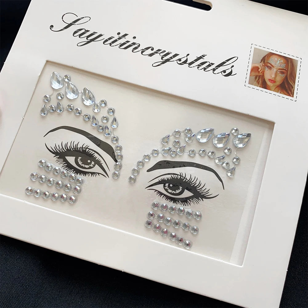 1Pcs 3D Rhinestone Face Tattoo Stickers