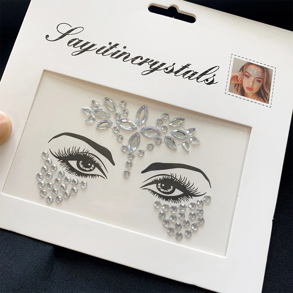 1Pcs 3D Rhinestone Face Tattoo Stickers