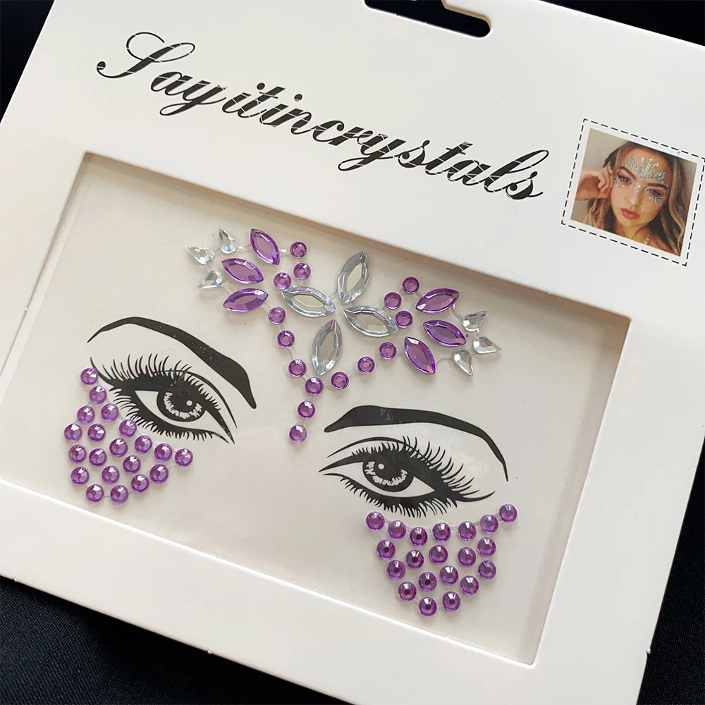 1Pcs 3D Rhinestone Face Tattoo Stickers