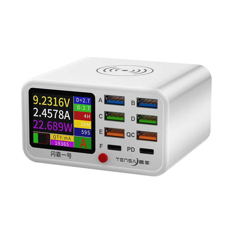 Multifunktionell 8-portars USB trådlös snabbladdningsstation Visual Current Detection Laddare för mobiltelefon iPad blixtladdning