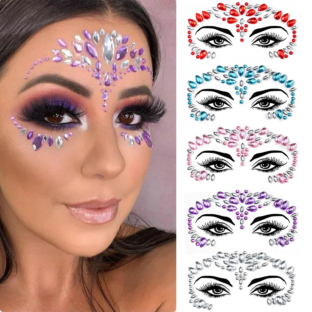 1Pcs 3D Rhinestone Face Tattoo Stickers