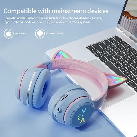 Gradient trådlösa hörlurar RGB söt kattöra Bluetooth-hörlurar med mikrofon Stereo Musik Spelhörlurar Flickor Barn Presenter