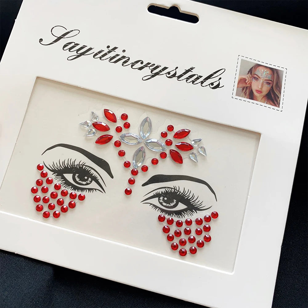 1Pcs 3D Rhinestone Face Tattoo Stickers