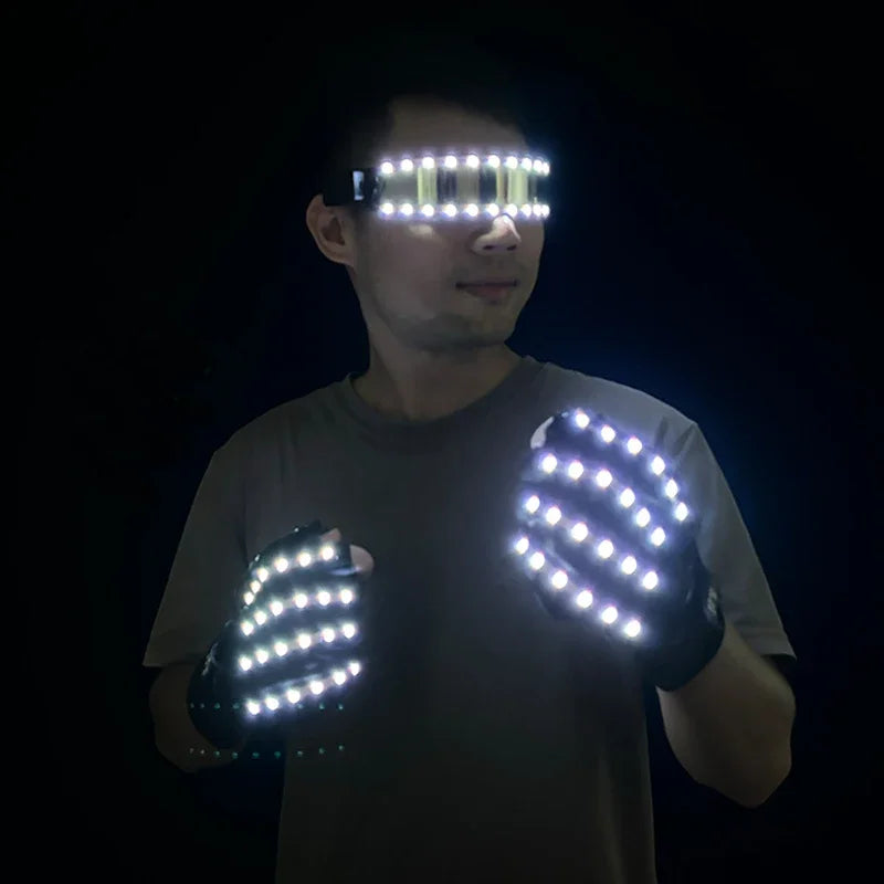 1Set självlysande glasögon Fjärrkontroll LED-glasögon med handskar