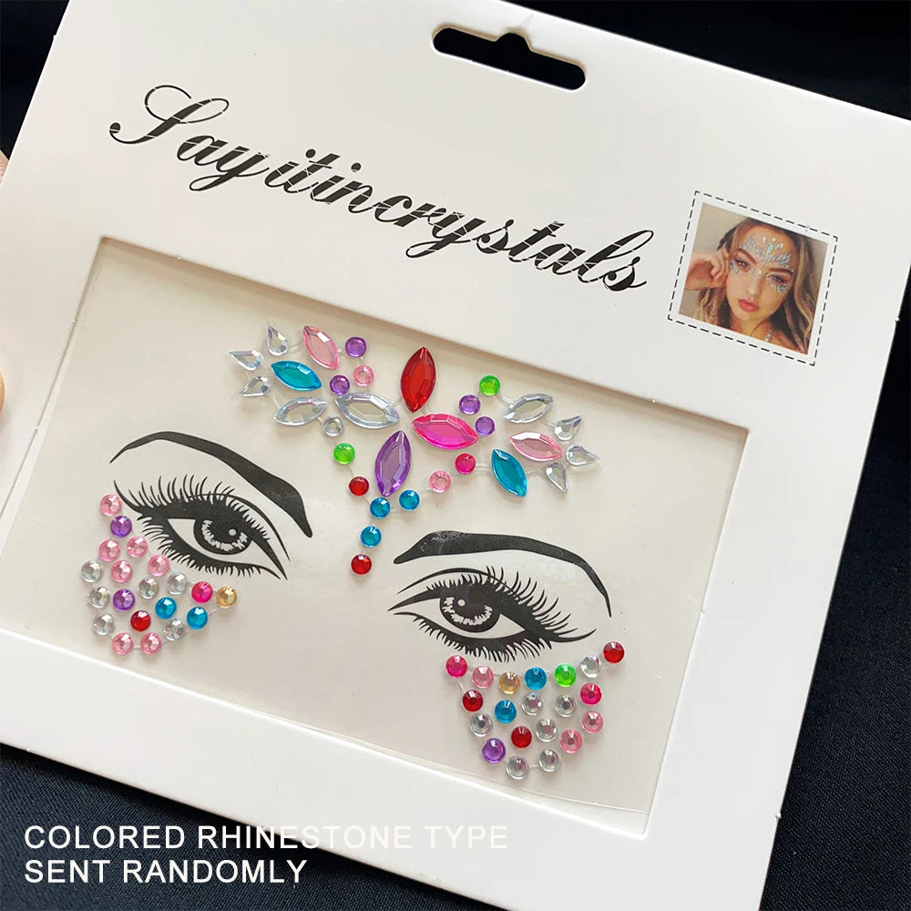 1Pcs 3D Rhinestone Face Tattoo Stickers