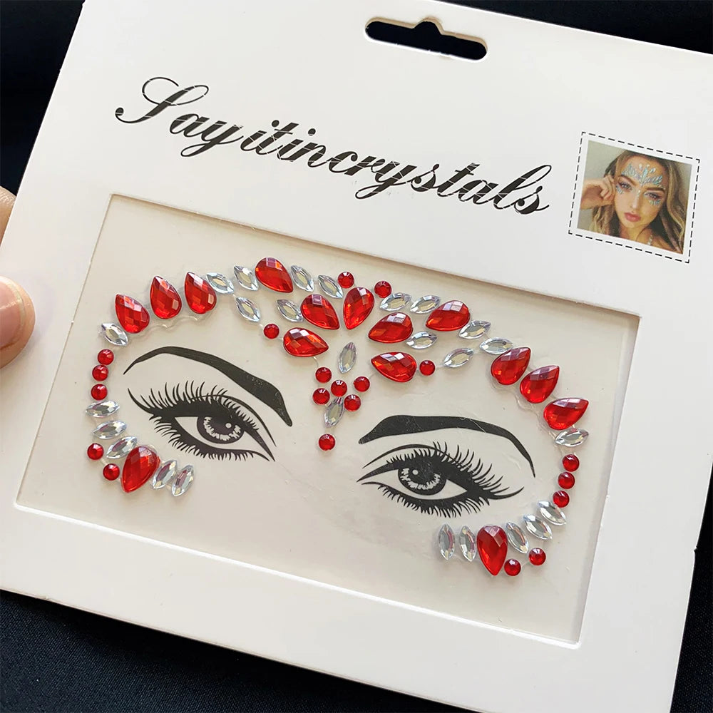 1Pcs 3D Rhinestone Face Tattoo Stickers