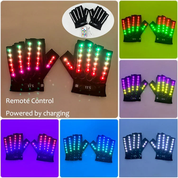 1Set självlysande glasögon Fjärrkontroll LED-glasögon med handskar