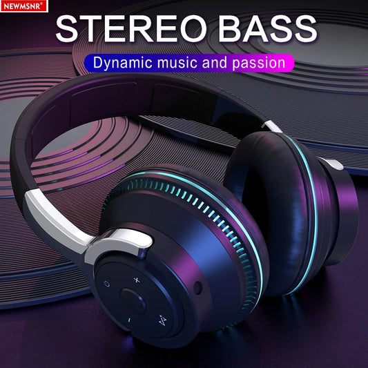 NEWMSNR Tung bas Färgglad Ljus Gamer-headset Bluetooth-hörlurar Huvudmonterade brusreducering Trådlösa hörlurar för iPhone