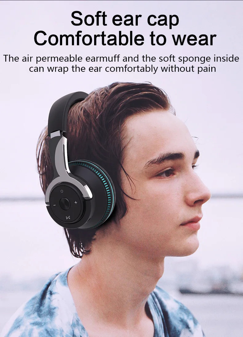 NEWMSNR Tung bas Färgglad Ljus Gamer-headset Bluetooth-hörlurar Huvudmonterade brusreducering Trådlösa hörlurar för iPhone