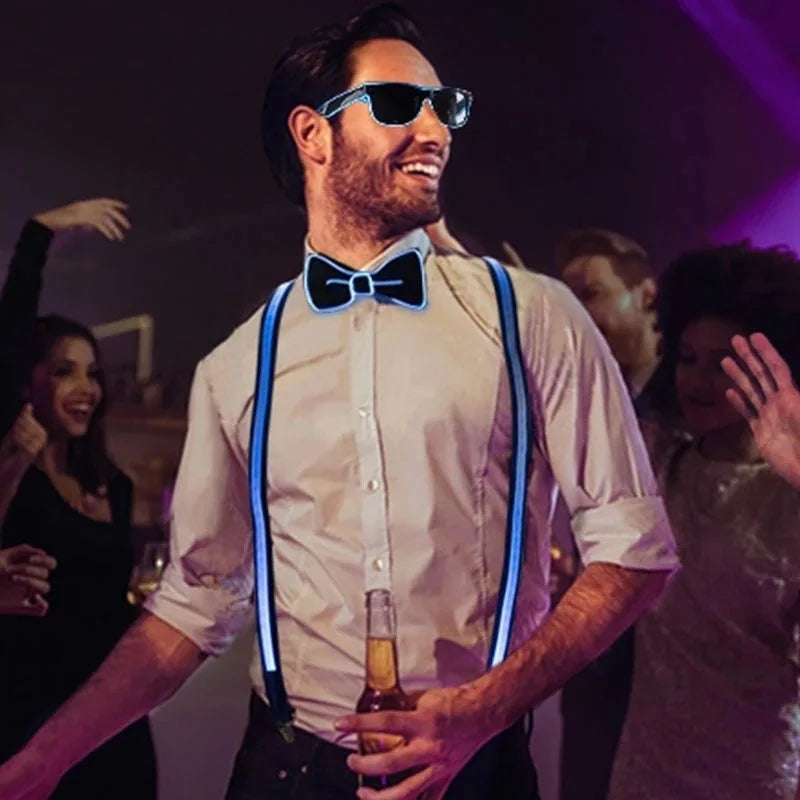 NEW Tie Bow LED Lights Suspenders Festival Party