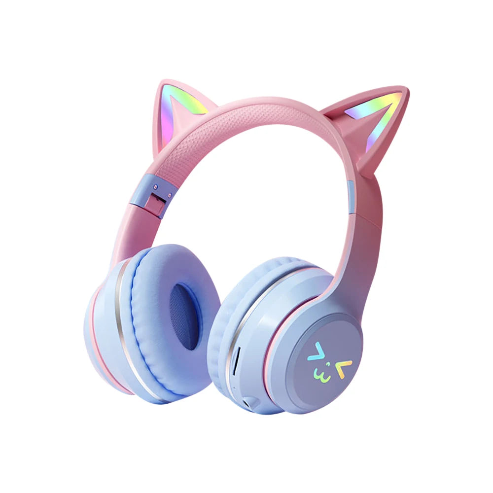 Gradient trådlösa hörlurar RGB söt kattöra Bluetooth-hörlurar med mikrofon Stereo Musik Spelhörlurar Flickor Barn Presenter