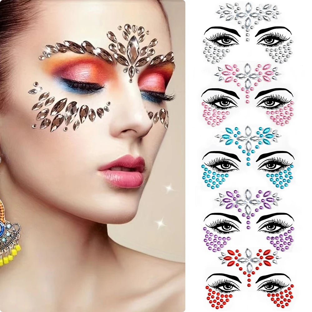 1Pcs 3D Rhinestone Face Tattoo Stickers