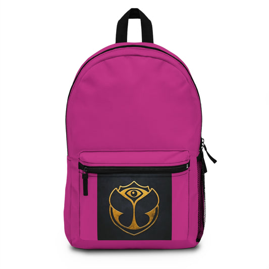 Färgglad festivalryggsäck med Tomorrowland-logotypen