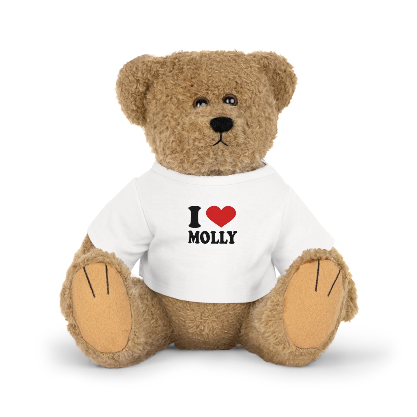 Personlig plysch nallebjörn med "I Love MOLLY" T-shirt