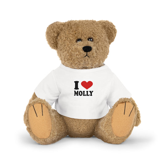 Personlig plysch nallebjörn med "I Love MOLLY" T-shirt