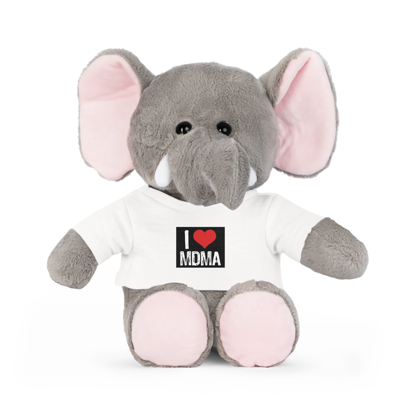 Söt elefantplyschleksak med 'I ❤️ MDMA' T-shirt / MDMA