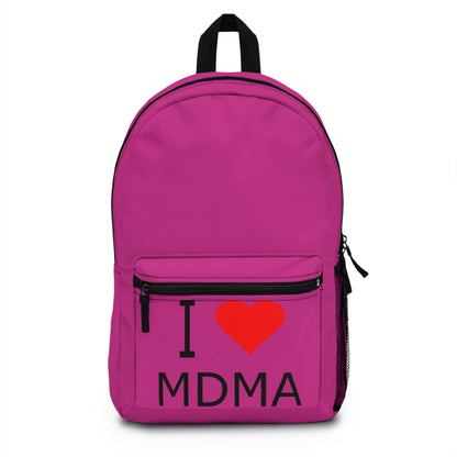 I Love MDMA Pink Backpack - Trendig högskole- och festivalutrustning