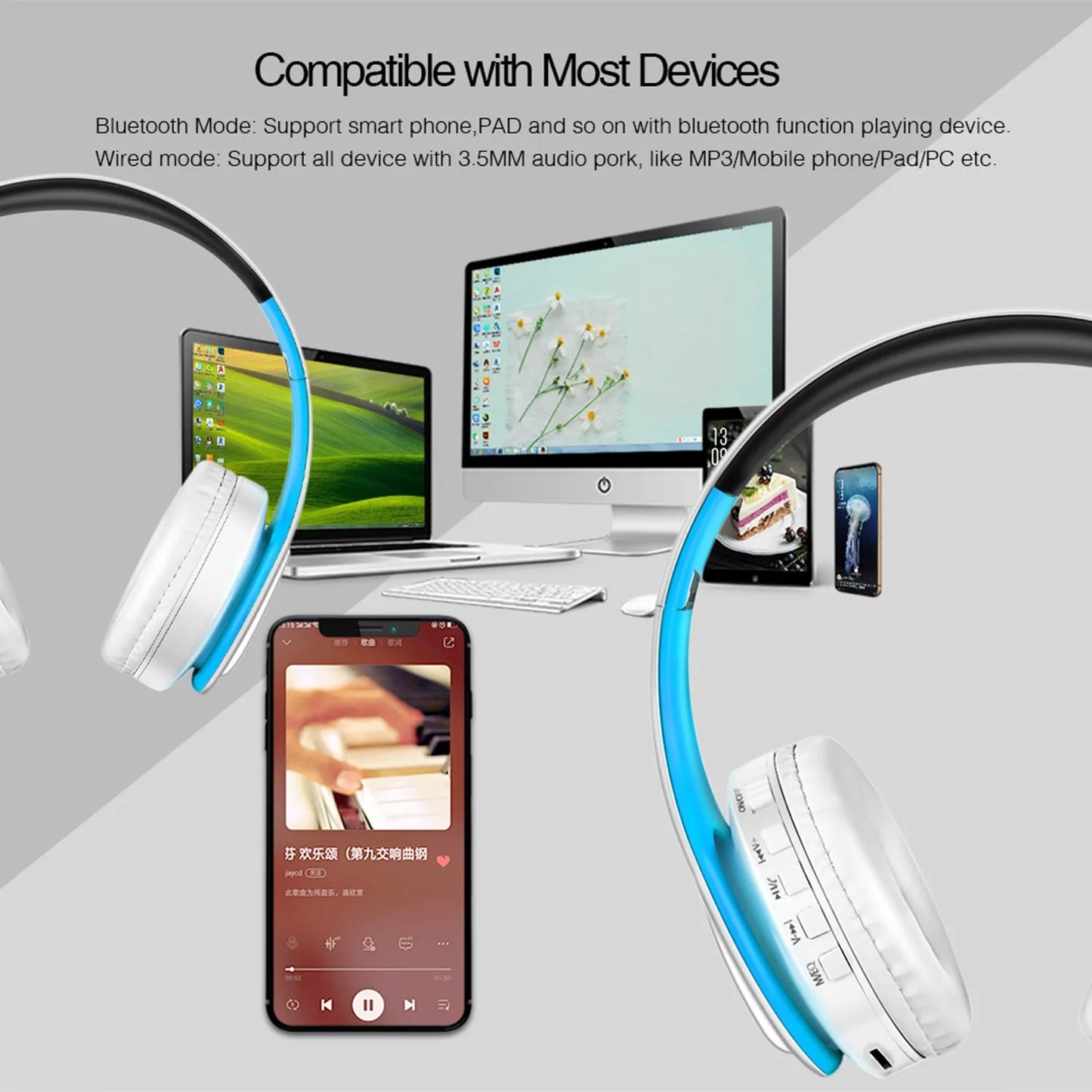 2025 Colorfuls Music Hörlurar Trådlösa stereohörlurar Bluetooth-headset med mikrofonstöd TF-kort Telefonsamtal