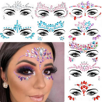 1Pcs 3D Rhinestone Face Tattoo Stickers