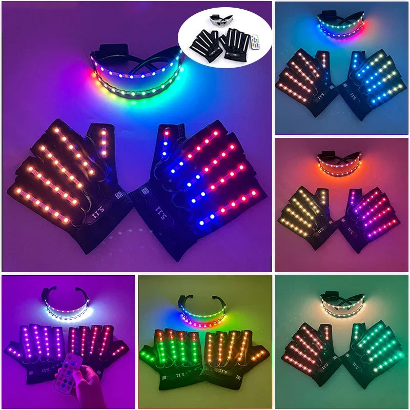 1Set självlysande glasögon Fjärrkontroll LED-glasögon med handskar