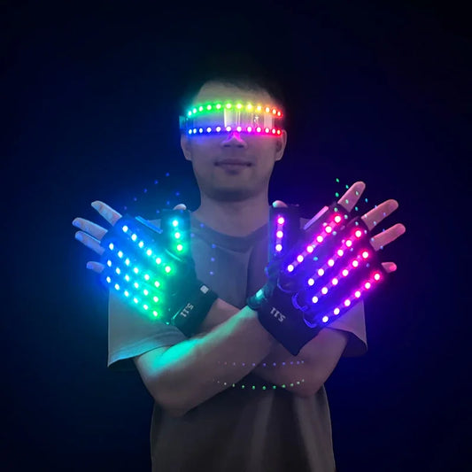 1Set självlysande glasögon Fjärrkontroll LED-glasögon med handskar