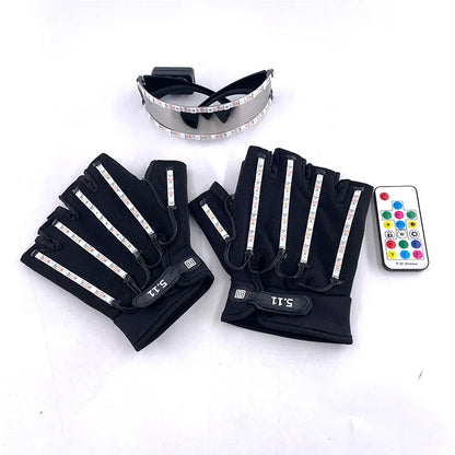 1Set självlysande glasögon Fjärrkontroll LED-glasögon med handskar