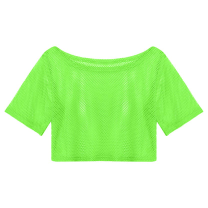 80-tal Disco Neon Fishnet T-shirt Toppar Kortärmad
