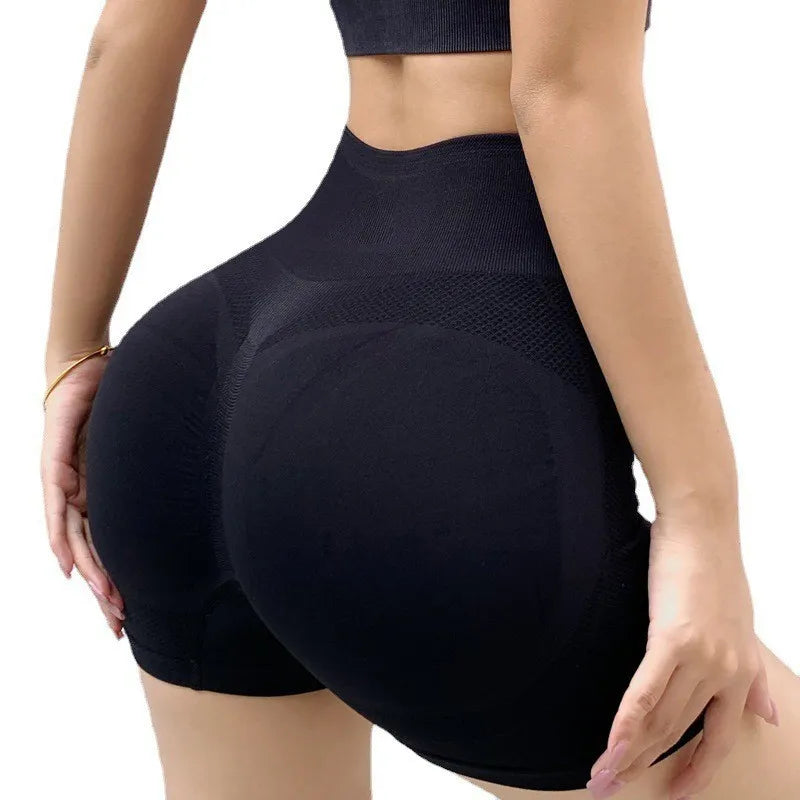 Sports Fitness Shorts, Hög midja, Mage, Andas, Stretch, Höftlyftande Peach Byxor, Antireflex, Snabbtorkande Yoga Byxor, W