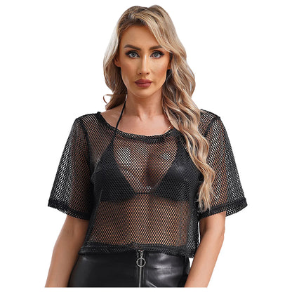 80-tal Disco Neon Fishnet T-shirt Toppar Kortärmad