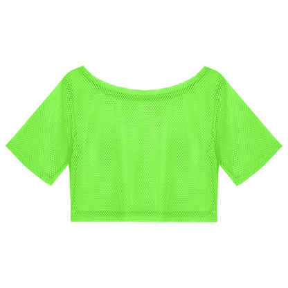 80-tal Disco Neon Fishnet T-shirt Toppar Kortärmad